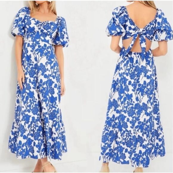 Hyacinth House Tuckernuck Blue Floral Seaport Midi Dress size S Blue White - Picture 2 of 11